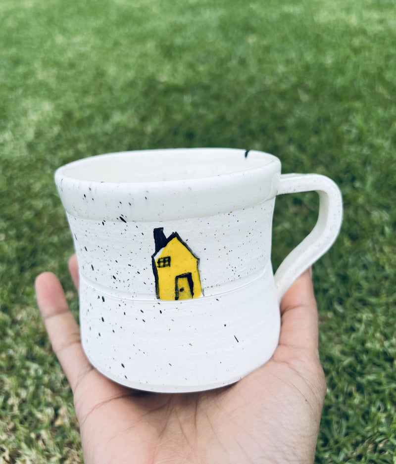 Handmade ceramic mug with cute yellow house | Artoon