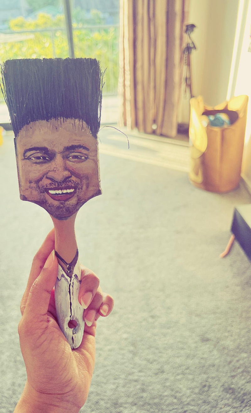 Unique customized Comical portraits painted on recycled paintbrush. - Arto0n