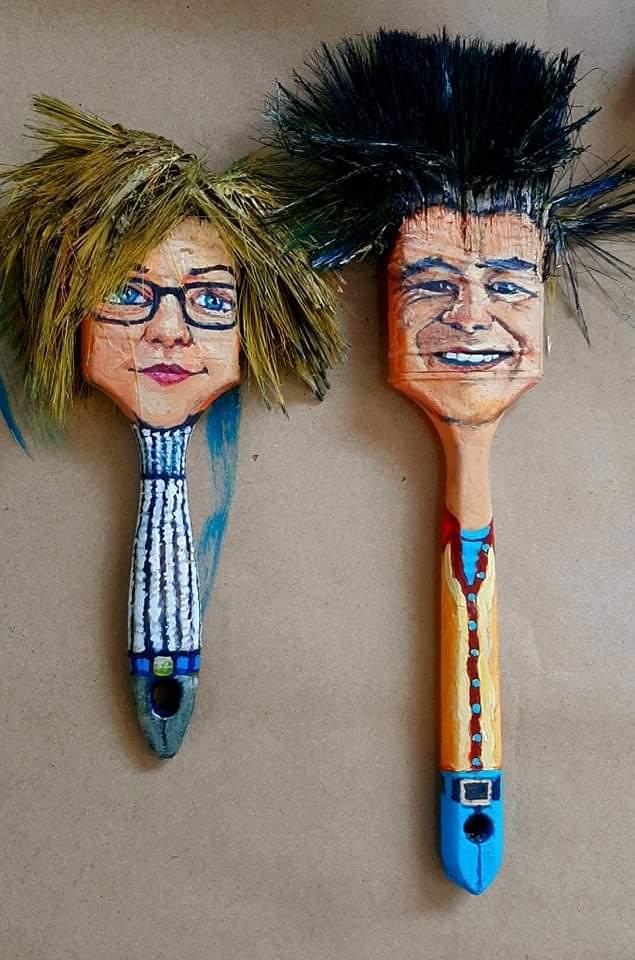 Unique customized Comical portraits painted on recycled paintbrush. - Artoon