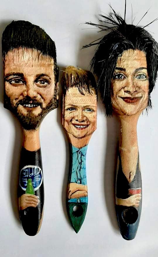 Get customized Comical portraits on recycled paintbrush. <br> Custom Wall Art by Artist Doug Ford - Artoon