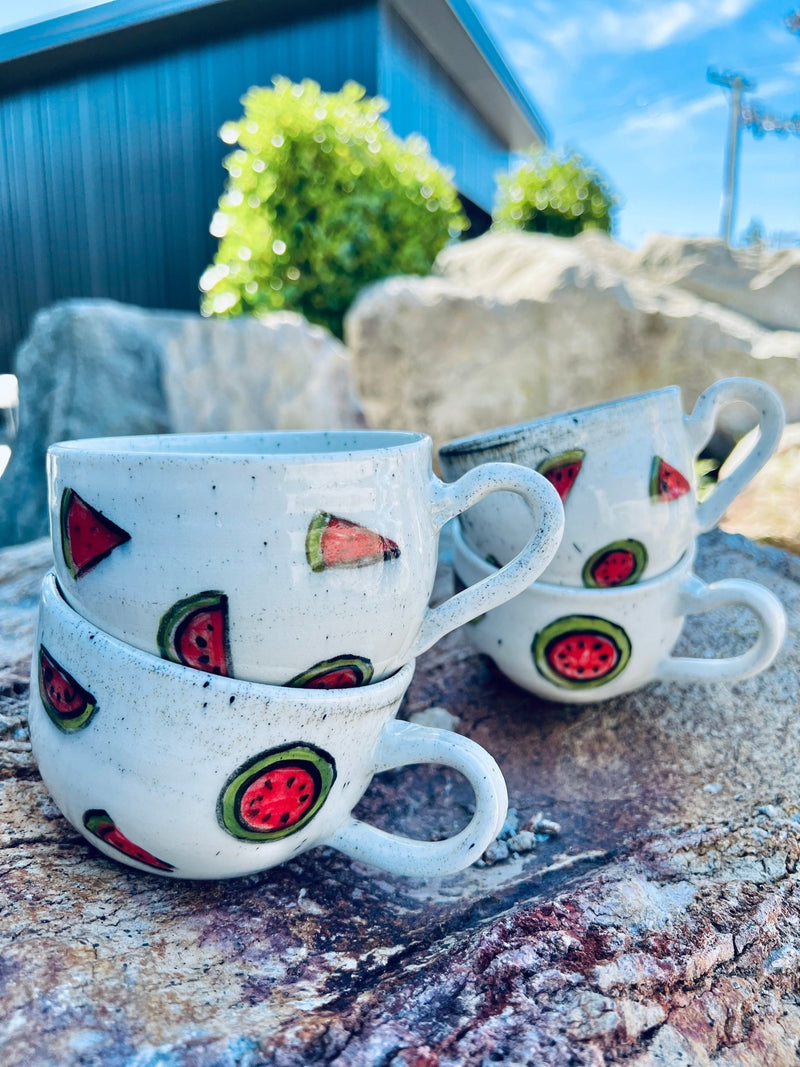 Handmade Ceramic Mugs with watermelon patters